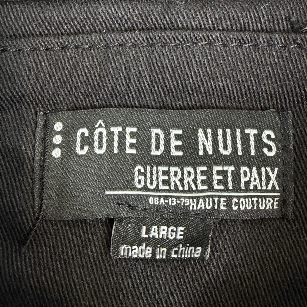 Distressed Black Denim Trucker Jacket "Guerre Et Paix" Red Underlay Grunge L - Picture 3 of 13